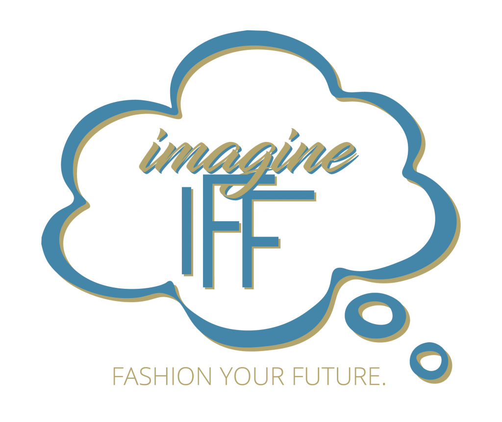 word of Imagine IFF inside a clouded thought bubble with the words Fashion Your Future at the bottom of it